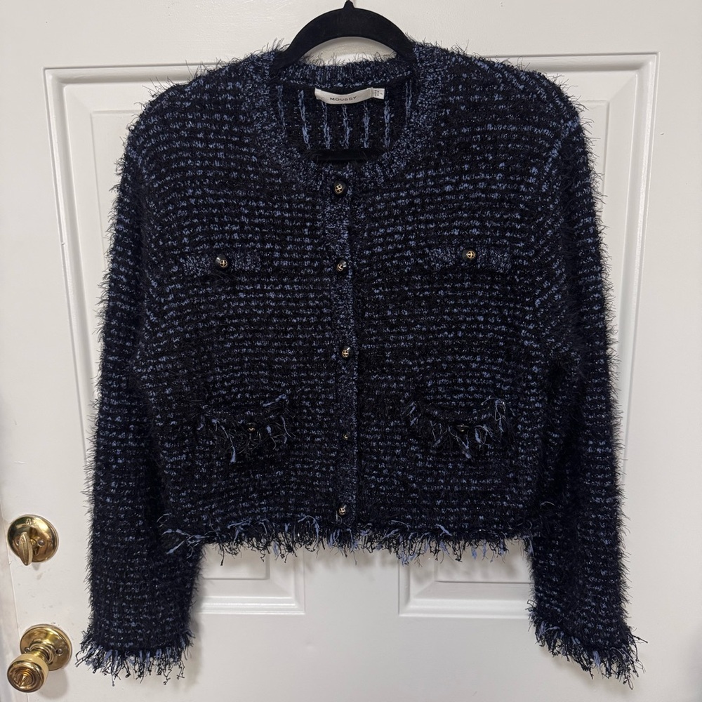 Moussy Navy Black Blue Tweed Blazer One Size